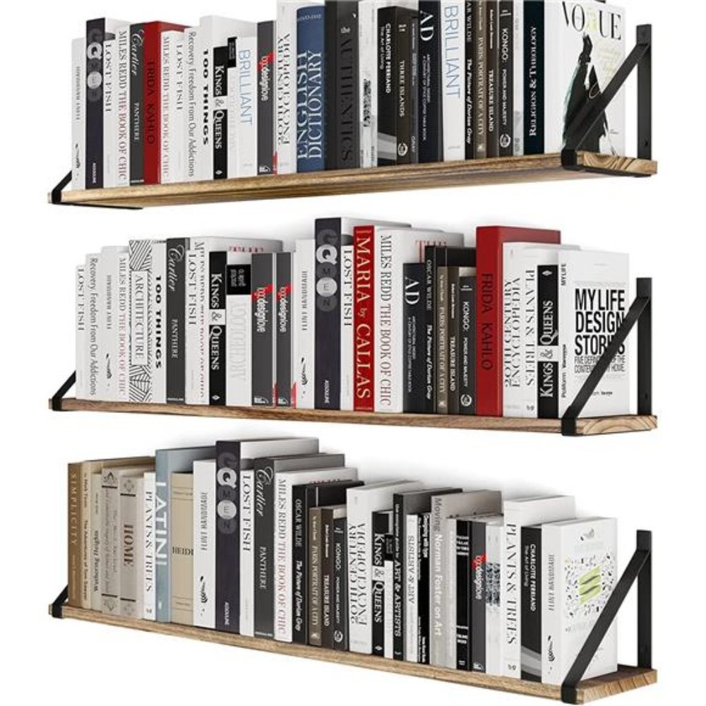 Set of 3 -Large Floating Shelves 36 inch Wall Storage, Floating Bookshelf Books